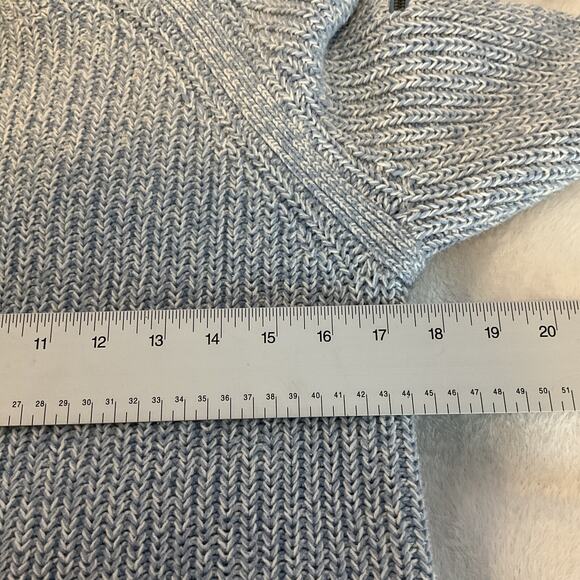 Tommy Hilfiger Sweater Chunky Knit Gray Blue Crewneck Zip Sleeve Cozycore Pocket - Picture 4 of 10